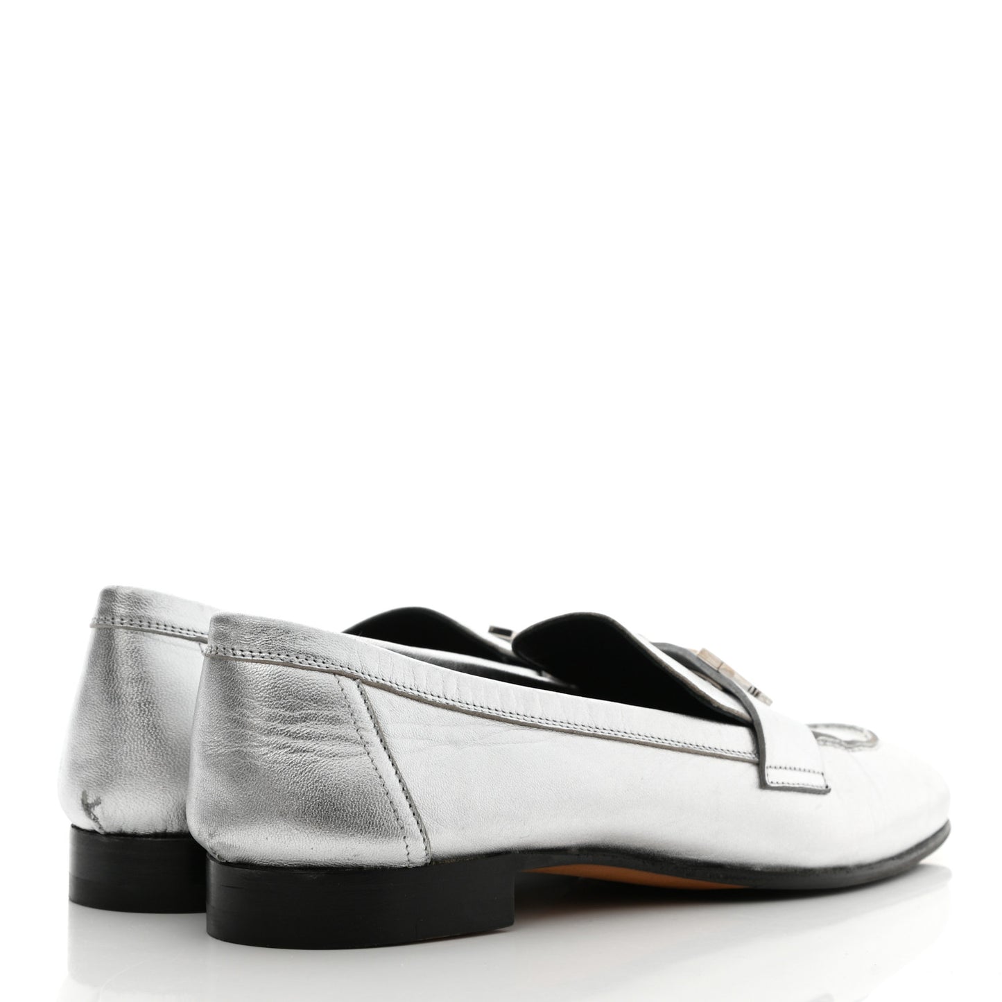 Metallic Goatskin Paris Loafers 37.5 Gris Argente