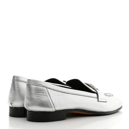 Hermes Metallic Goatskin Paris Loafers 37.5 Gris Argente 4 of 10
