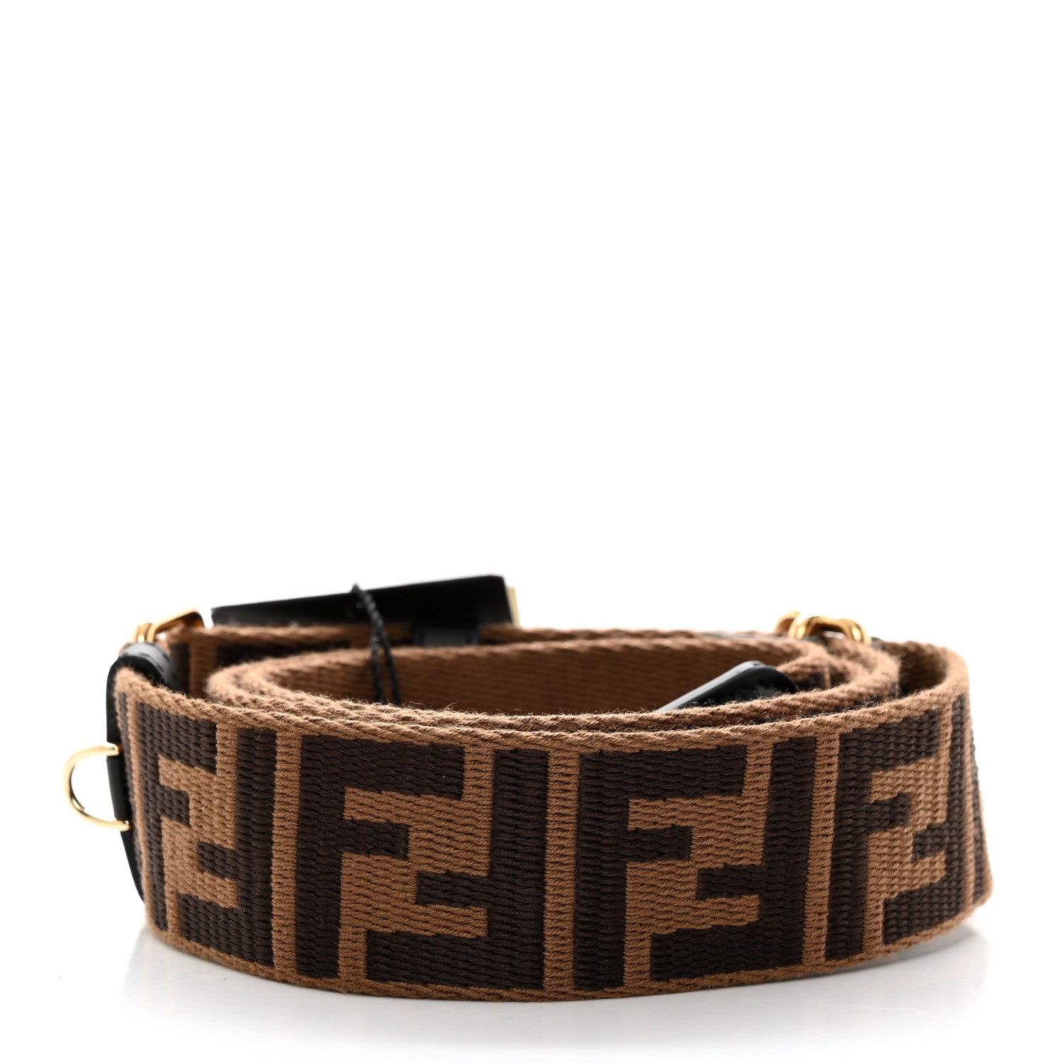 Fendi Jacquard Ribbon Vitello King FF Adjustable Strap You Fango Marrone Black 2 of 5