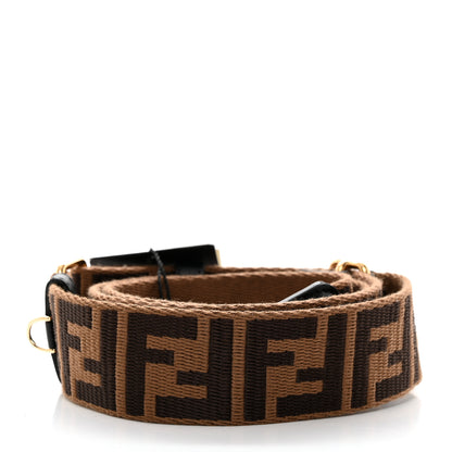 Fendi Jacquard Ribbon Vitello King FF Adjustable Strap You Fango Marrone Black 2 of 5