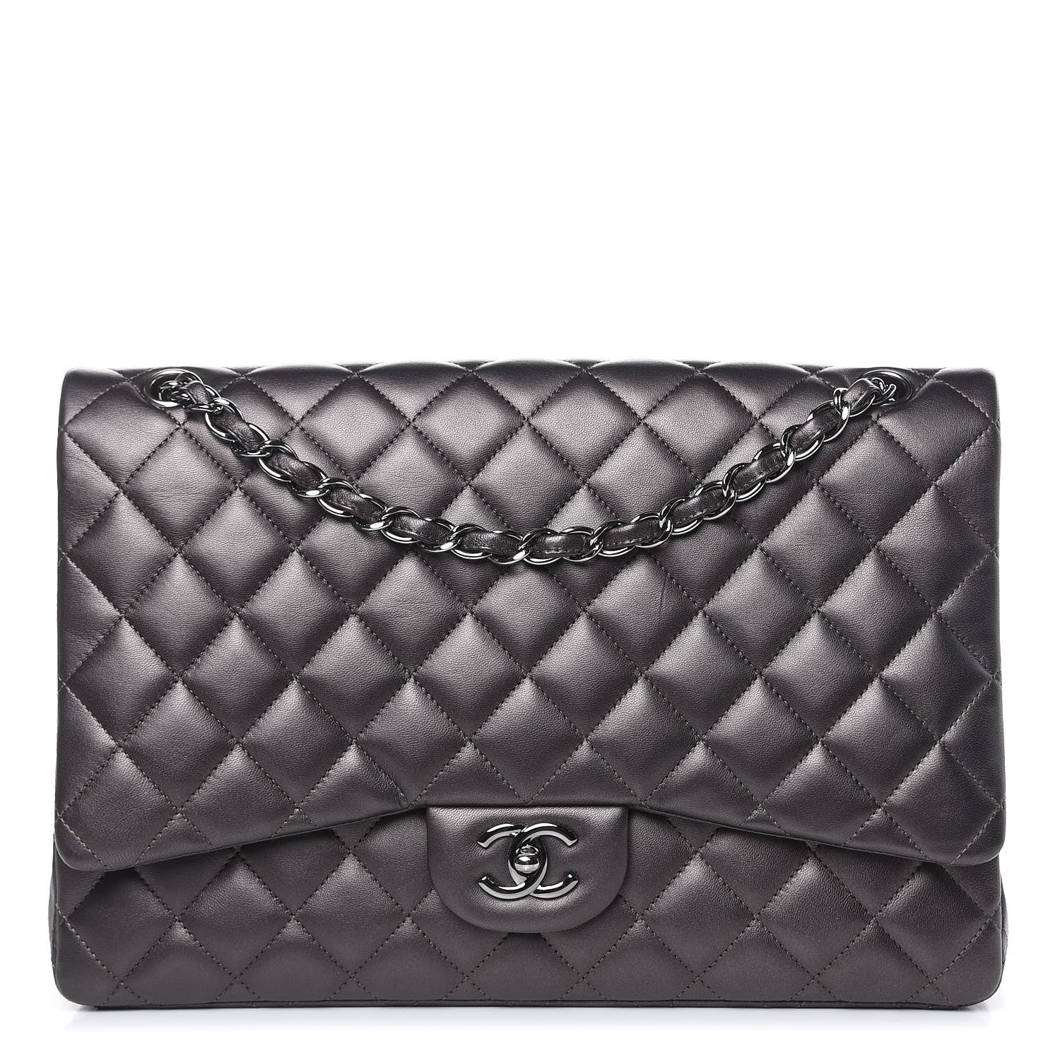 Chanel Metallic Lambskin Quilted Maxi Single Flap Dark Grey 1 of 21