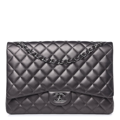 Chanel Metallic Lambskin Quilted Maxi Single Flap Dark Grey 1 of 21