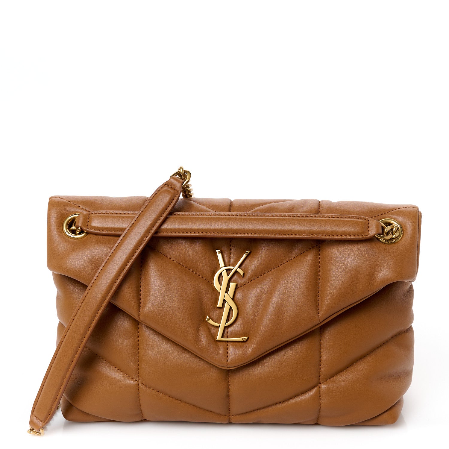 Saint Laurent Lambskin Quilted Medium Loulou Puffer Monogram Chain Satchel Miel Dark 1 of 11