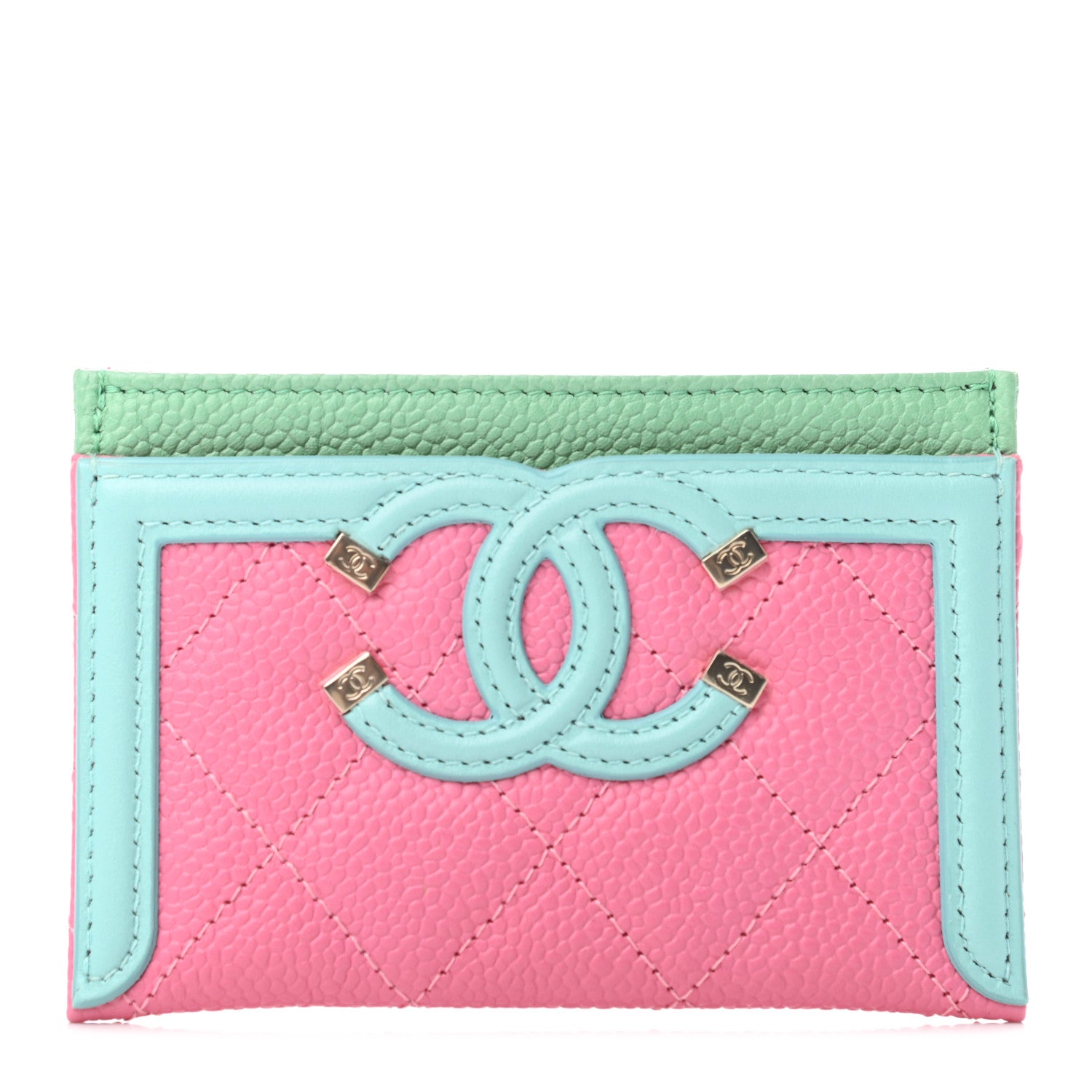 Chanel Caviar Quilted CC Filigree Card Holder Pink Blue Green 1 of 4