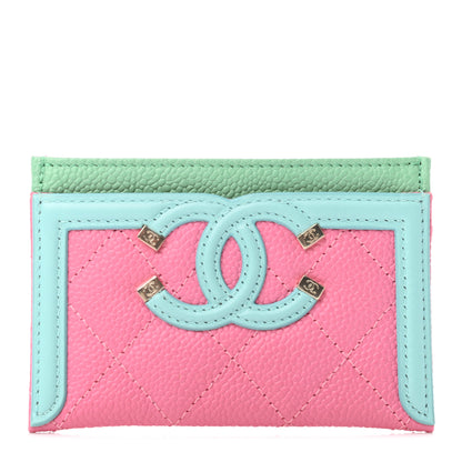 Chanel Caviar Quilted CC Filigree Card Holder Pink Blue Green 1 of 4