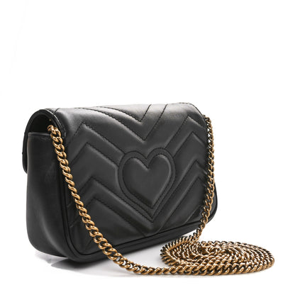 Gucci Calfskin Matelasse Super Mini GG Marmont Shoulder Bag Black 2 of 10