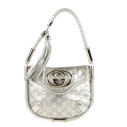 Gucci Guccissima Small Britt Tassel Shoulder Bag Silver 1 of 7