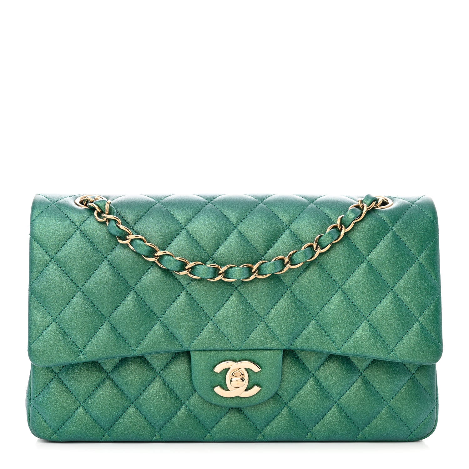 Chanel Iridescent Calfskin Quilted Medium Double Flap Green 1 of 12