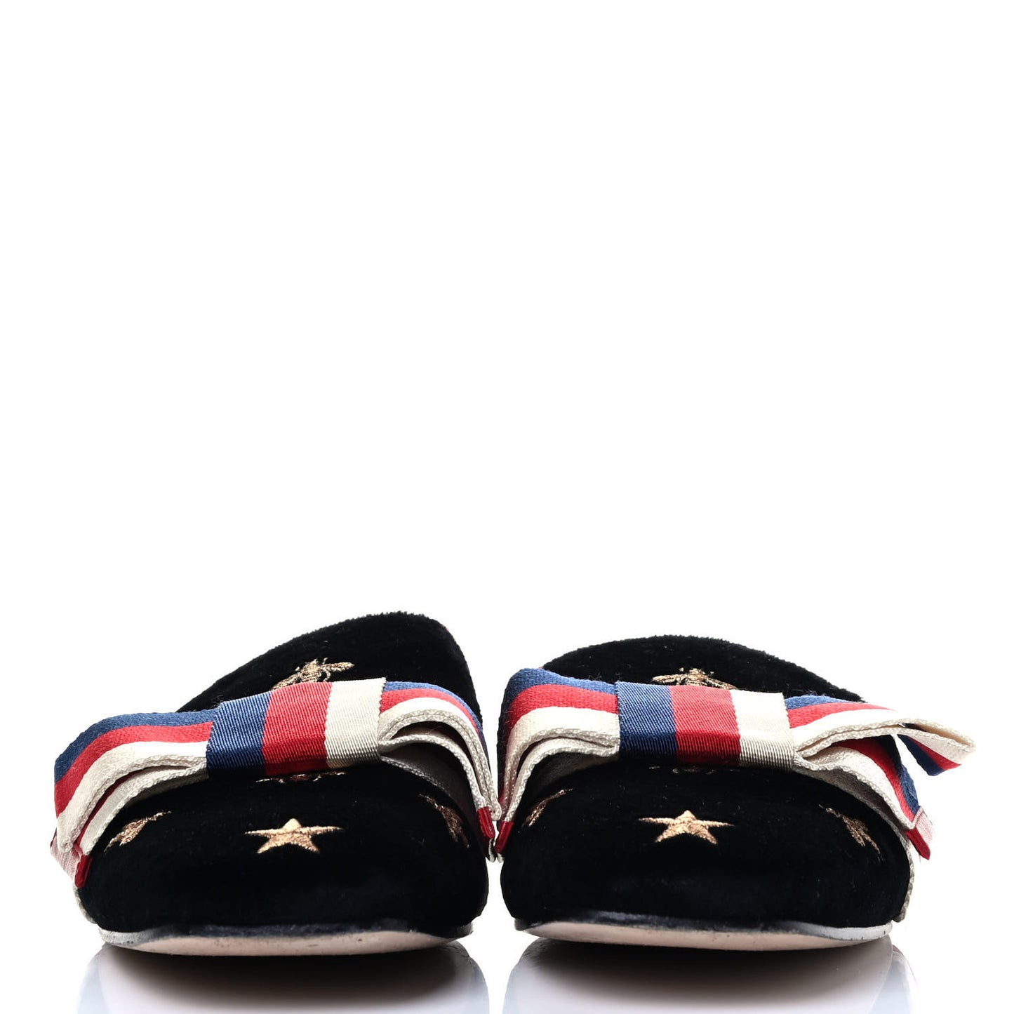 Velvet Bee Star Embroidered Sylvie Bow Slippers 40 Black