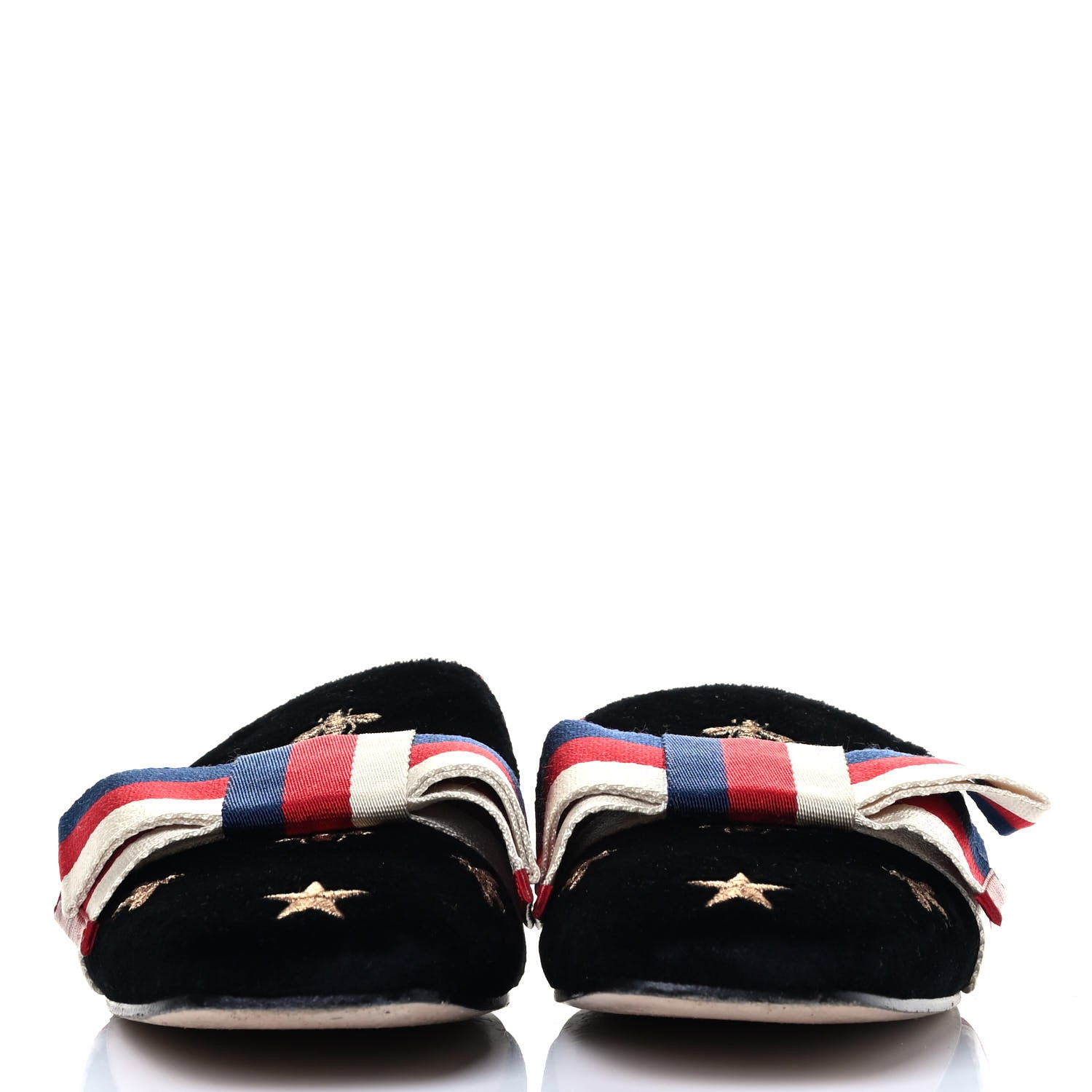Gucci Velvet Bee Star Embroidered Sylvie Bow Slippers 40 Black 2 of 7