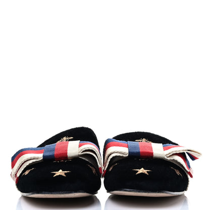 Gucci Velvet Bee Star Embroidered Sylvie Bow Slippers 40 Black 2 of 7