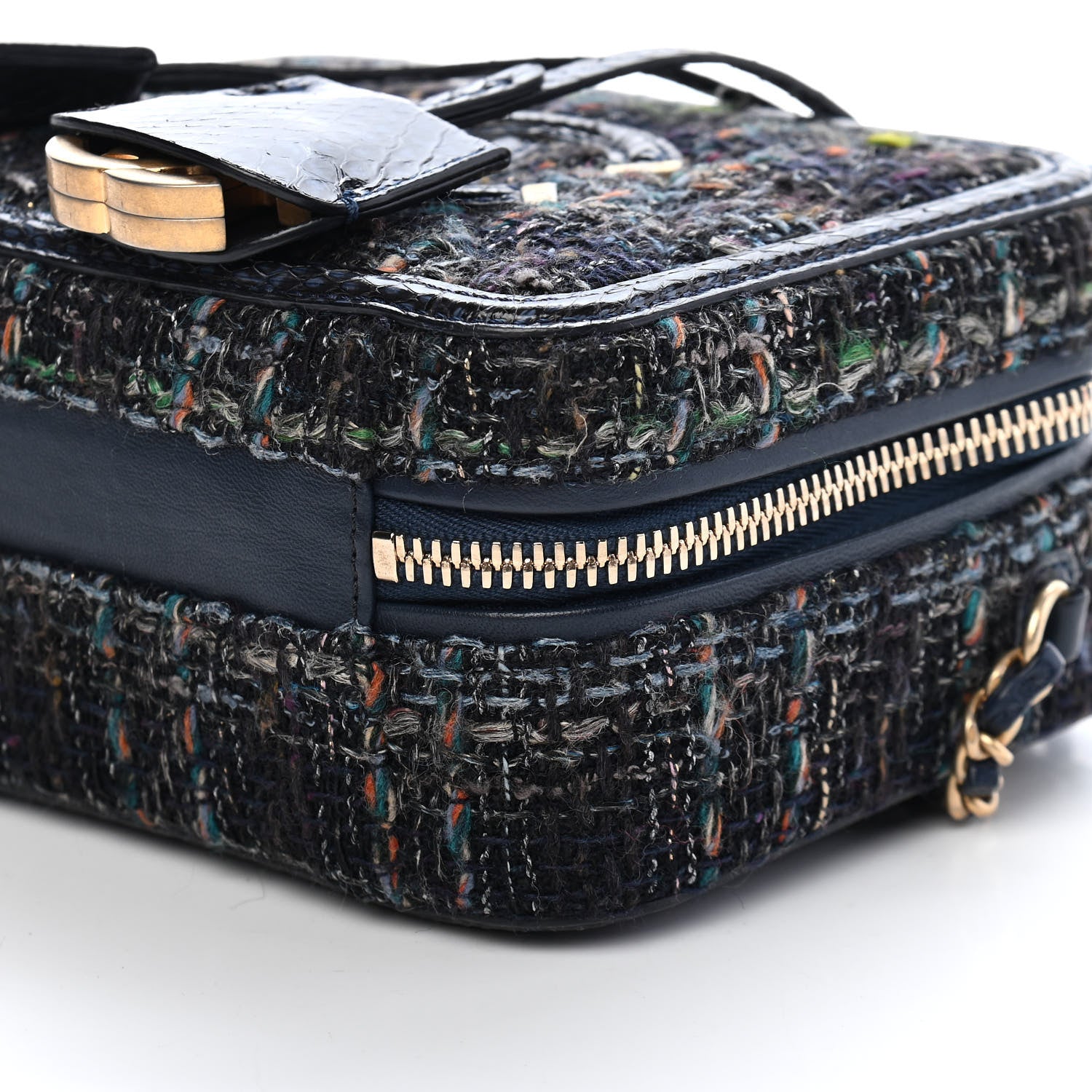 Chanel Tweed Snakeskin Quilted Small CC Filigree Vanity Case Navy Multicolor 8 of 8