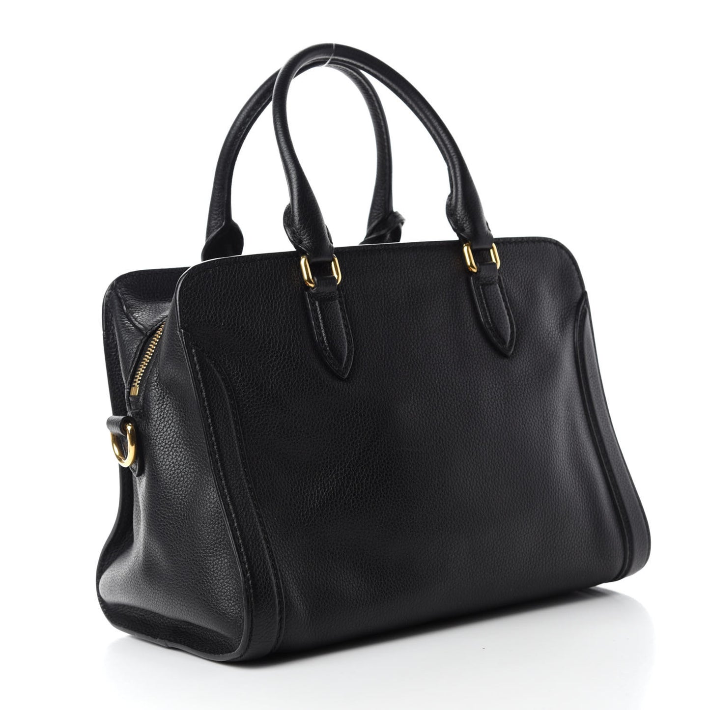 Pebbled Calfskin Small Skull Padlock Zip Around Tote Black