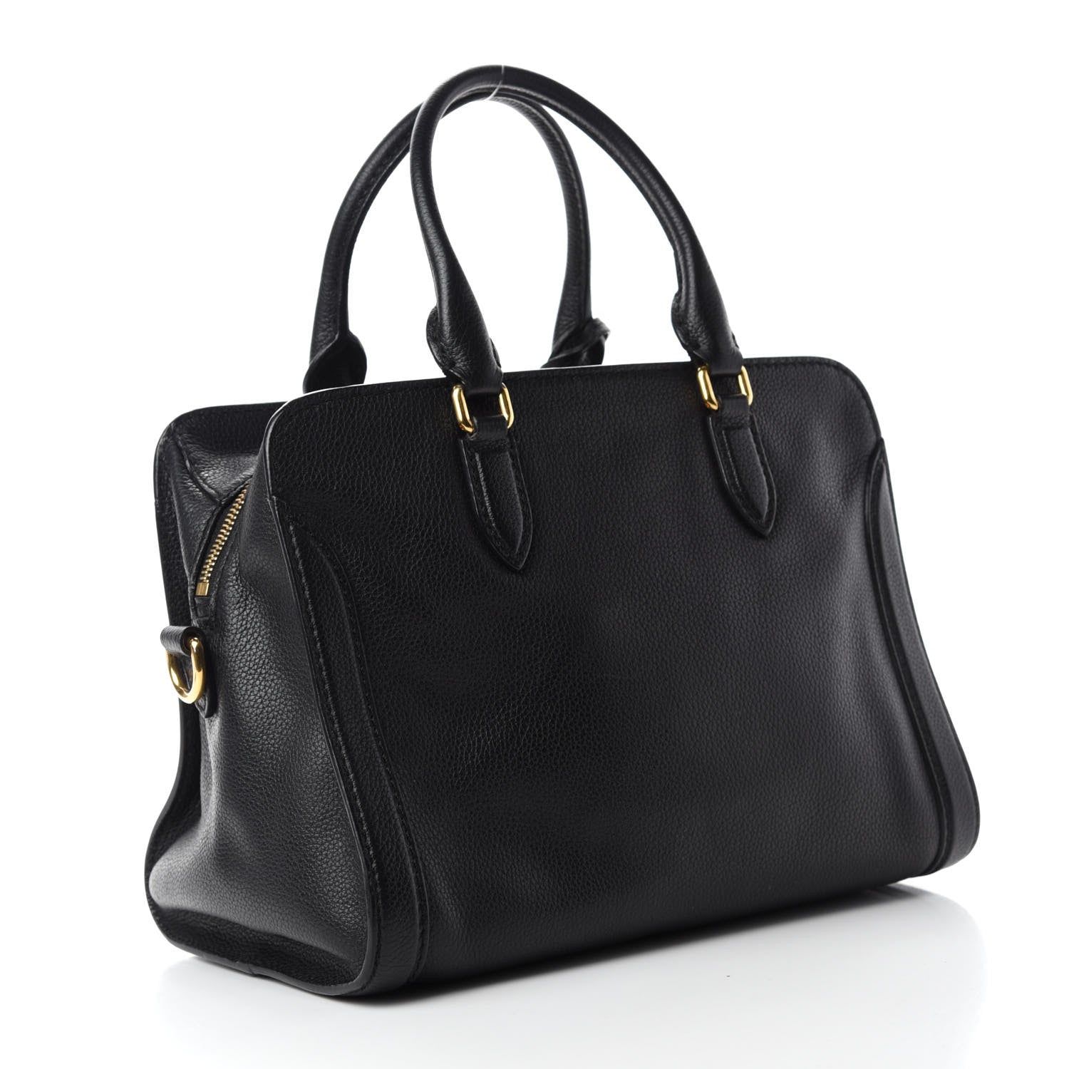 Alexander McQueen Pebbled Calfskin Small Skull Padlock Zip Around Tote Black 3 of 10