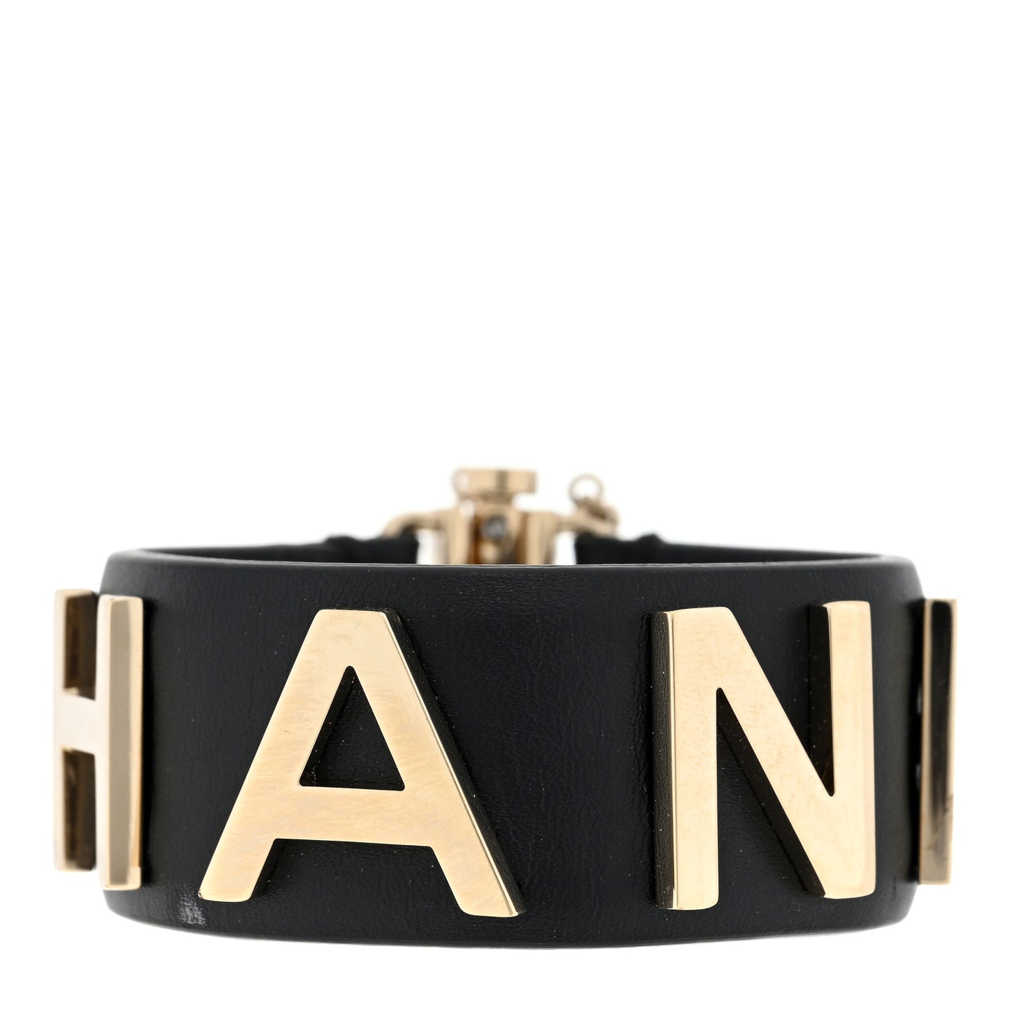 Calfskin Logo Cuff Bracelet Black Gold