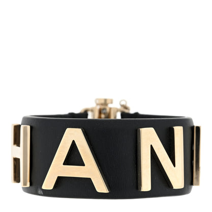 Chanel Calfskin Logo Cuff Bracelet Black Gold 1 of 3