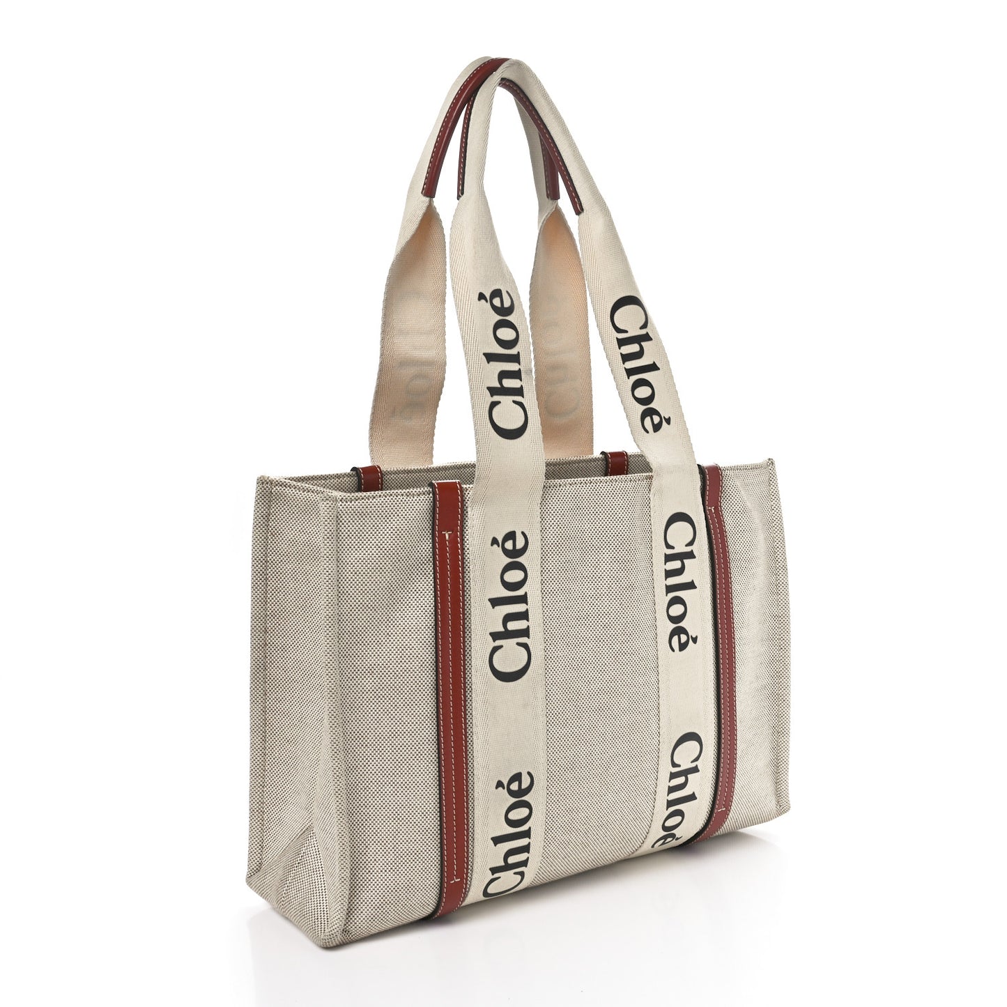 Linen Calfskin Medium Woody Ribbon Tote White Brown