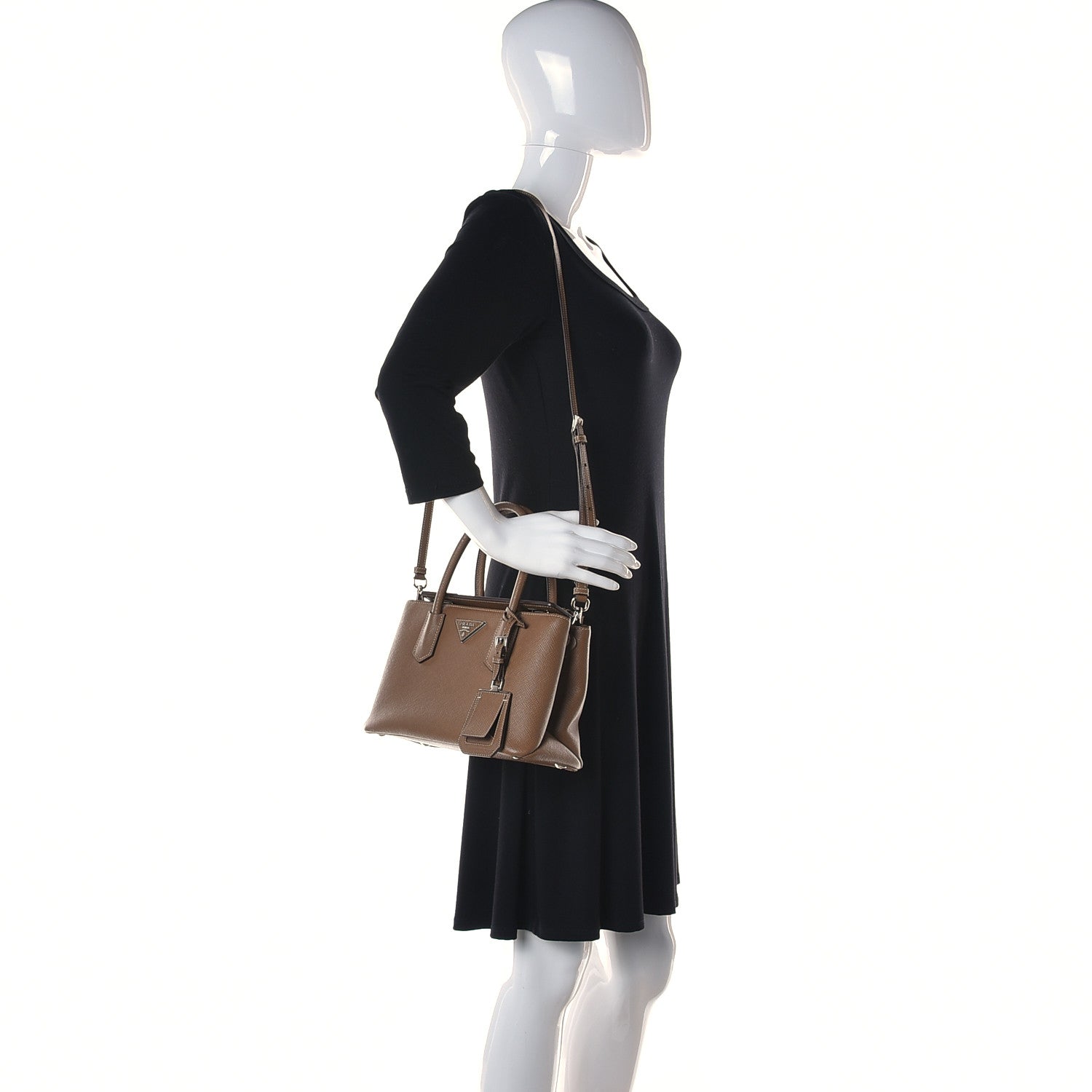 Prada Saffiano Cuir Small Twin Tote Cannella Cocco 2 of 14
