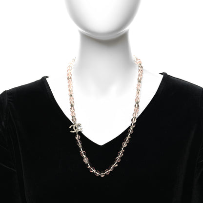Chanel Resin Bead Crystal CC Necklace Pink Silver 2 of 5