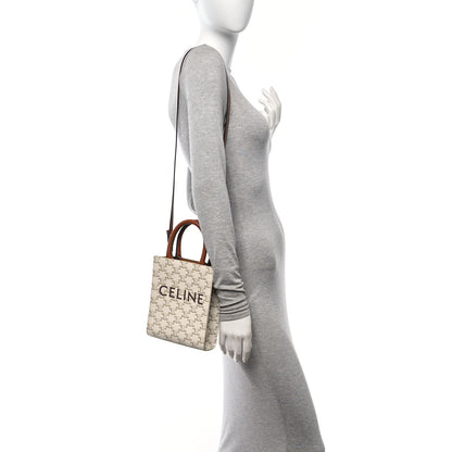 Celine Triomphe Canvas Calfskin Mini Vertical Cabas White 2 of 8