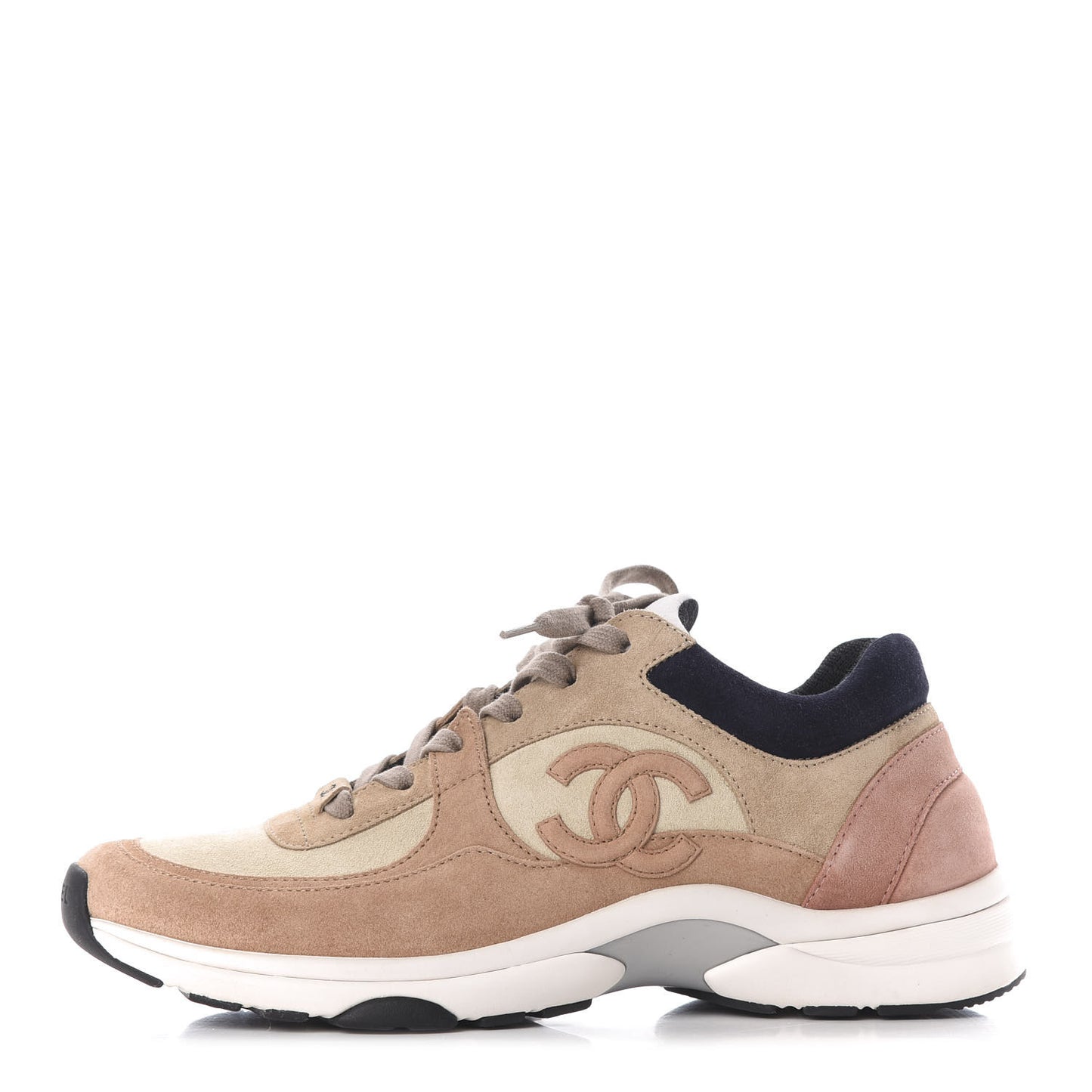 Nylon Lambskin Suede Calfskin CC Sneakers 40.5 Tan