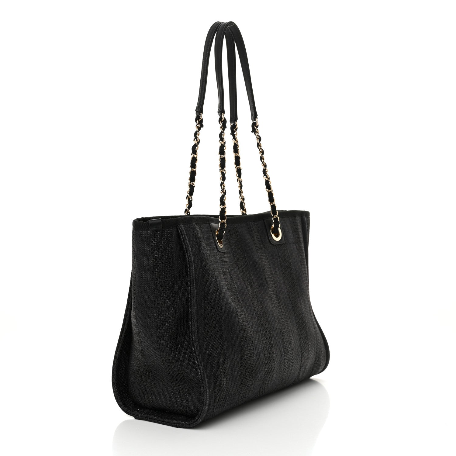Chanel Mixed Fibers Striped Small Deauville Tote Black 3 of 11