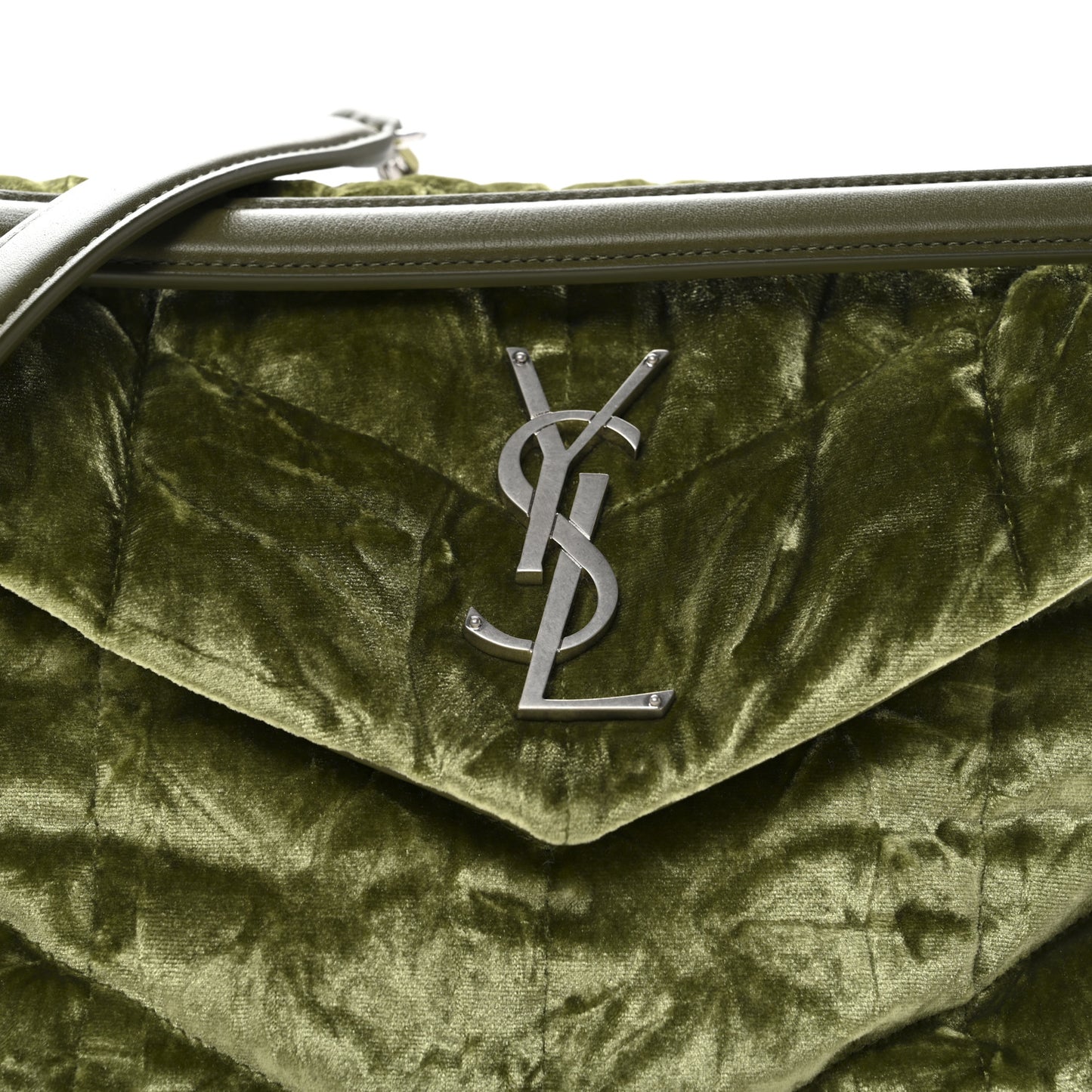 Crushed Velvet Quilted Small Loulou Puffer Monogram Chain Satchel Green