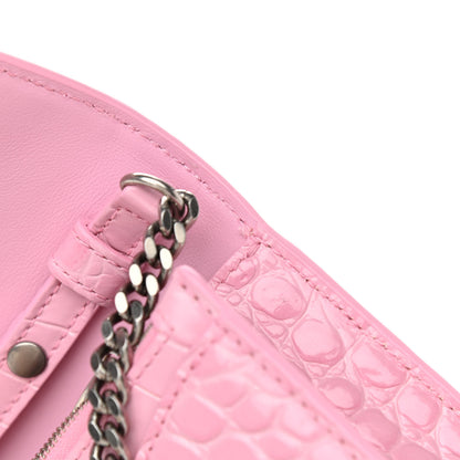 Balenciaga Shiny Calfskin Crocodile Embossed Hourglass Chain Bag Candy Pink 10 of 10
