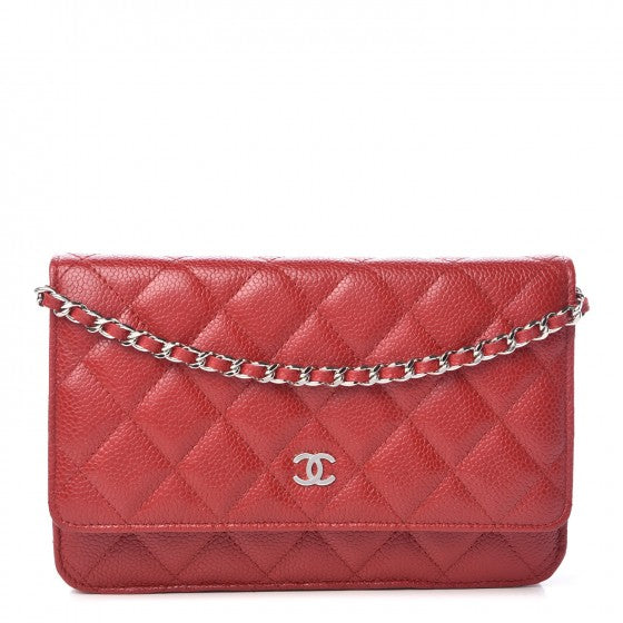 Caviar Quilted Wallet on Chain WOC Red