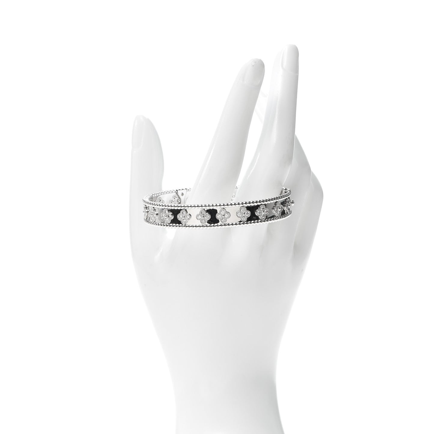18K White Gold Diamond Perlee Clovers Bangle Bracelet M