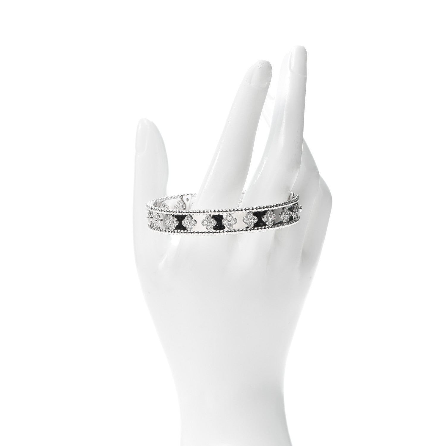 Van Cleef & Arpels 18K White Gold Diamond Perlee Clovers Bangle Bracelet M 2 of 6