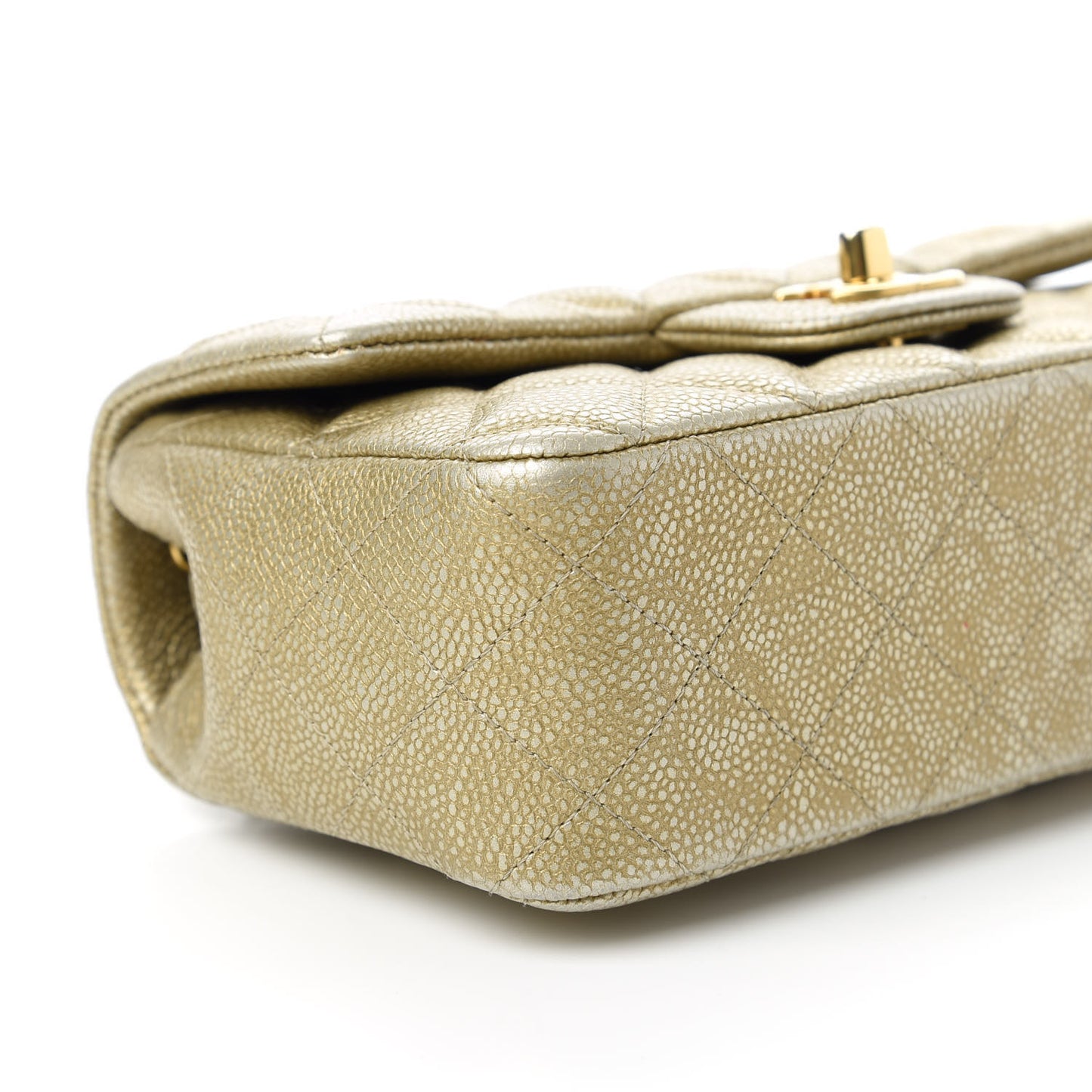 Metallic Caviar Quilted Mini Rectangular Flap Gold