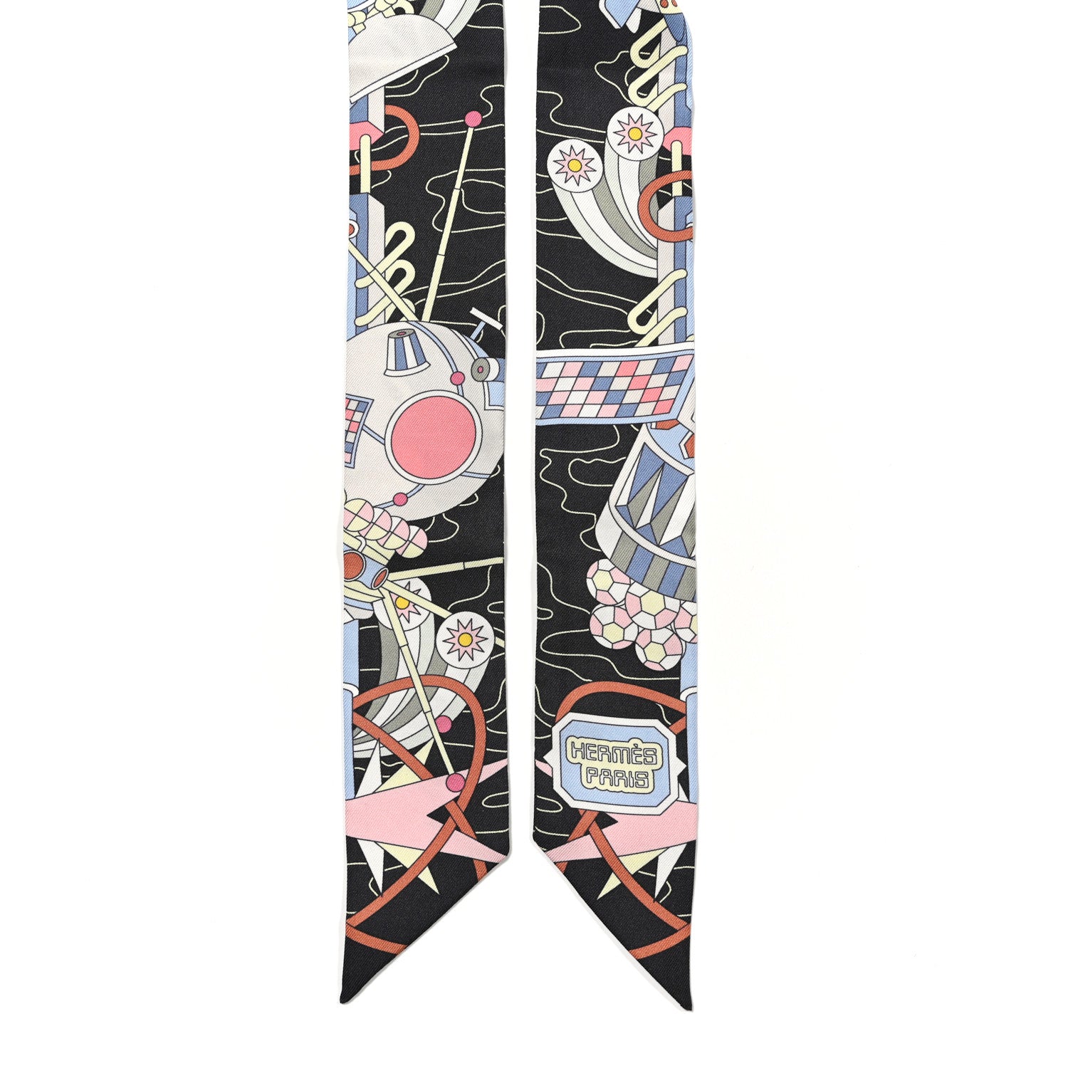 Hermes Silk Odyssey Twilly Black Bleu Ciel Rose 2 of 4
