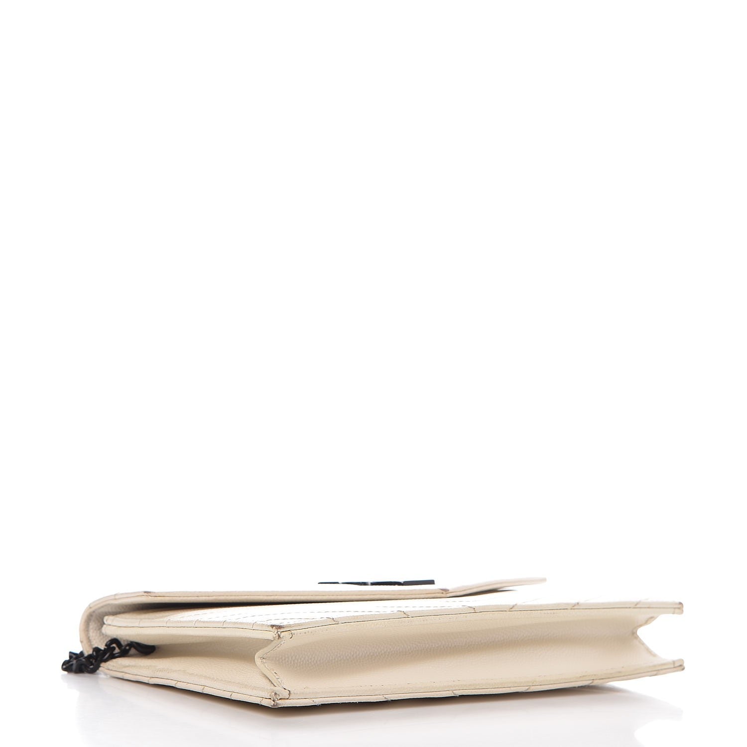 Saint Laurent Grain De Poudre Matelasse Chevron Monogram Envelope Chain Wallet Dove White 5 of 17
