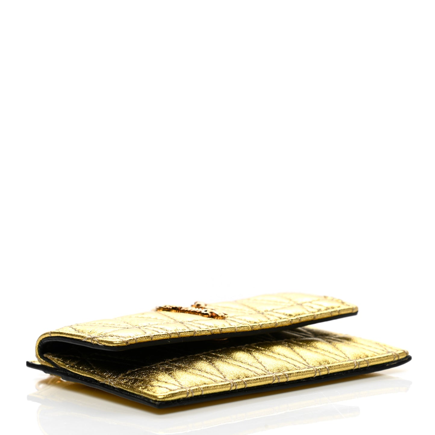 Metallic Lambskin Quilted Virtus Chain Card Holder Gold