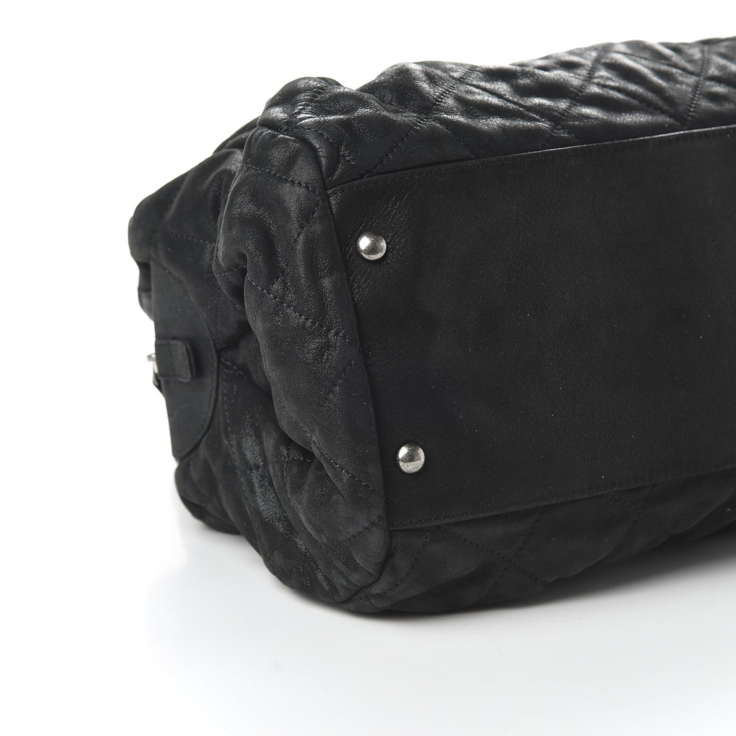 Iridescent Calfskin Chic Quilt Bowling Bag Black