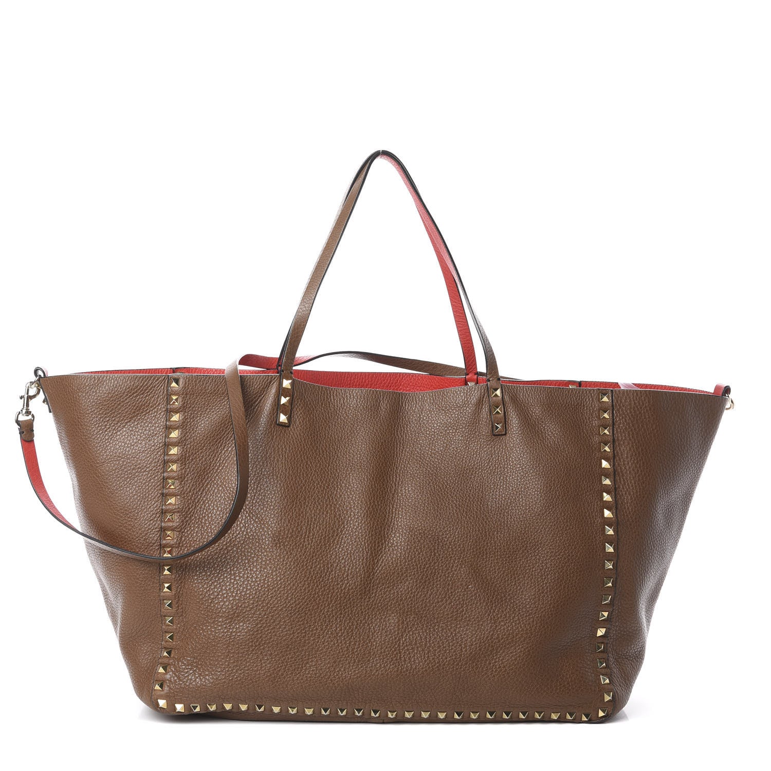 Valentino Garavani Calfskin Medium Rockstud Reversible Tote Brown Red 1 of 13
