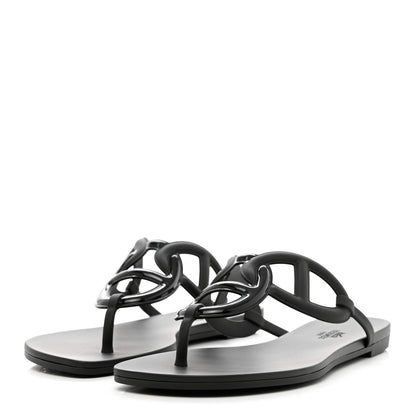 Hermes Rubber Womens Egerie Sandals 39 Black 3 of 8