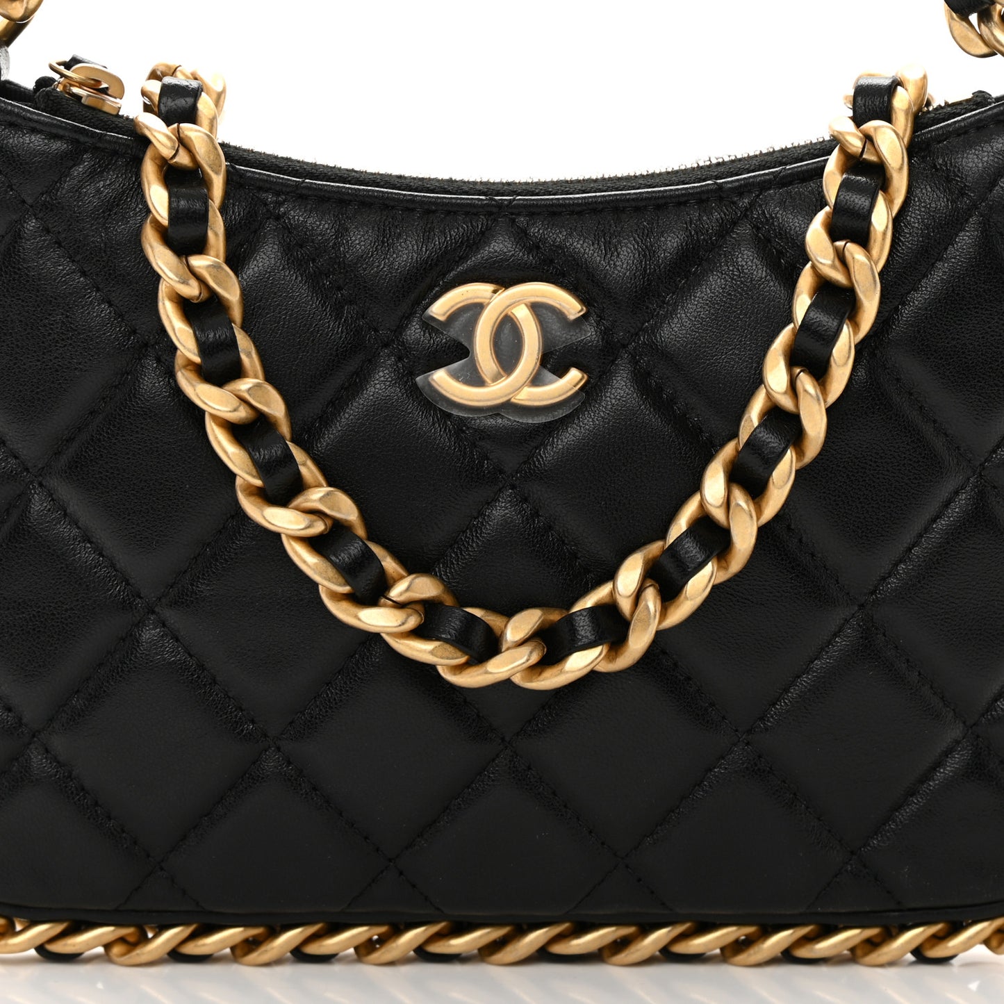 Lambskin Quilted Chain Around Top Handle Mini Bag Black