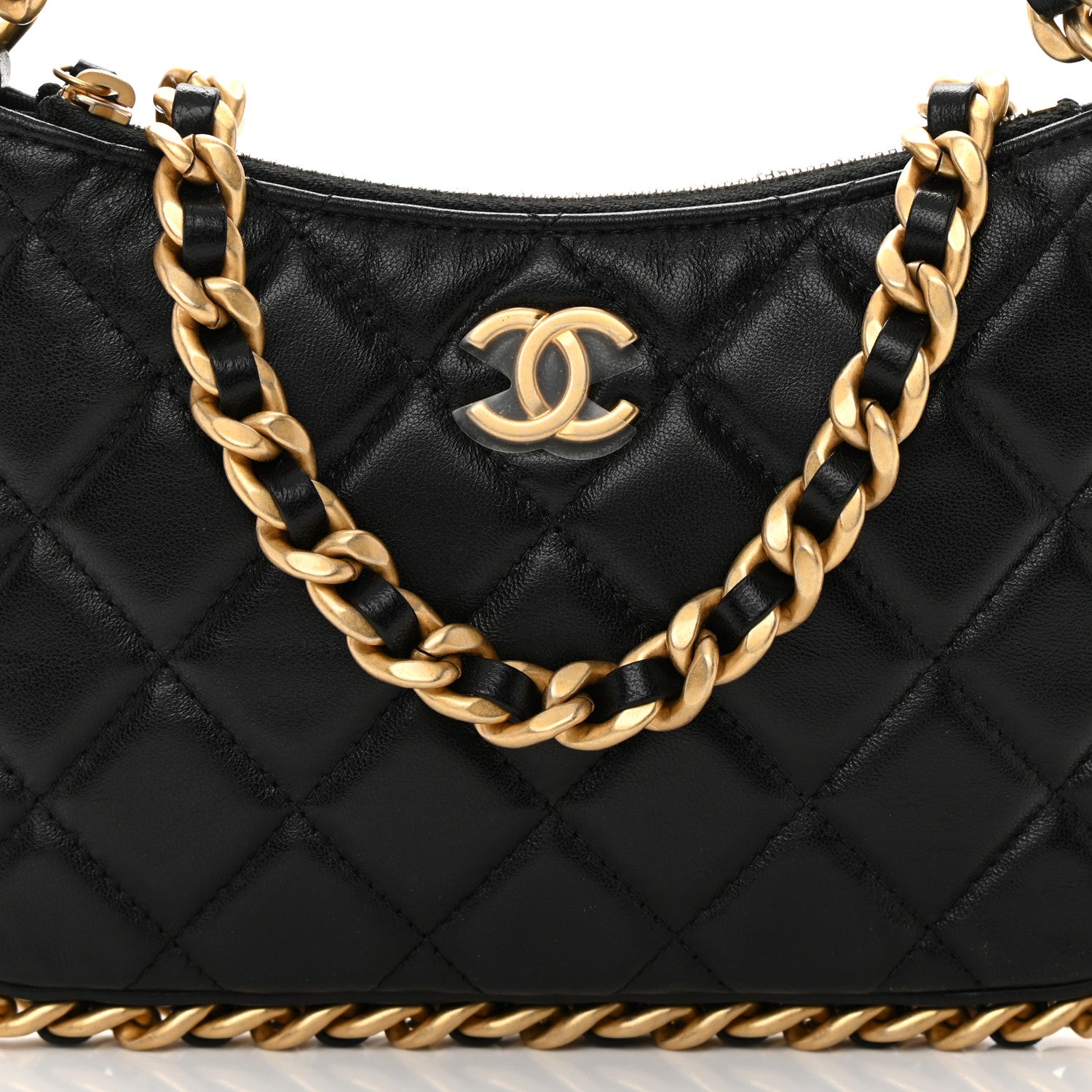 Chanel Lambskin Quilted Chain Around Top Handle Mini Bag Black 8 of 12