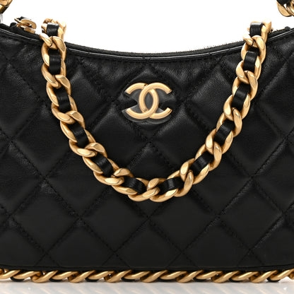 Chanel Lambskin Quilted Chain Around Top Handle Mini Bag Black 8 of 12