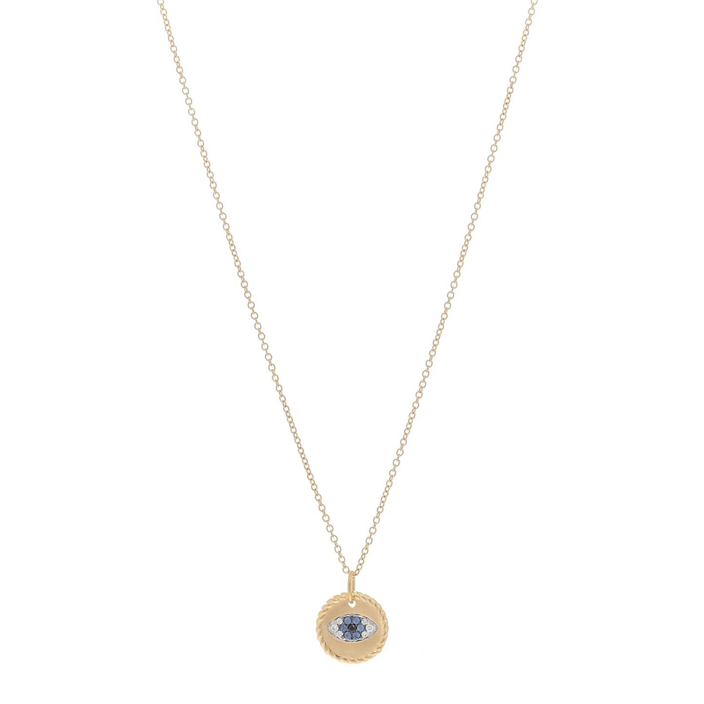 18K Yellow Gold Blue Sapphire Diamond Evil Eye Necklace