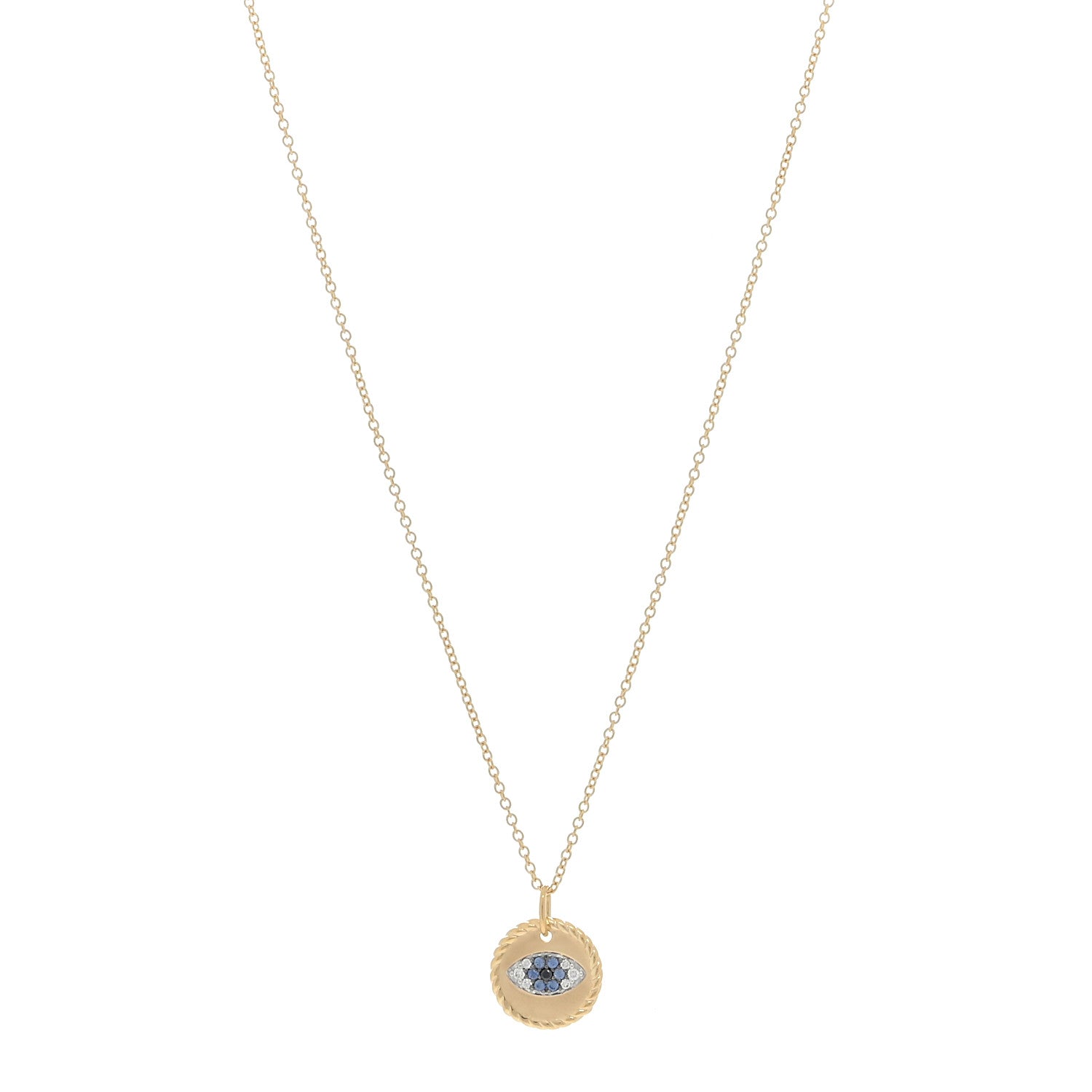 David Yurman 18K Yellow Gold Blue Sapphire Diamond Evil Eye Necklace 1 of 3