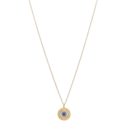 David Yurman 18K Yellow Gold Blue Sapphire Diamond Evil Eye Necklace 1 of 3