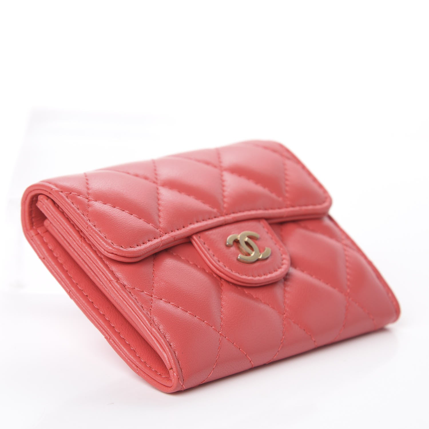 Chanel Lambskin Quilted Flap Card Holder Wallet Coral 3 of 7