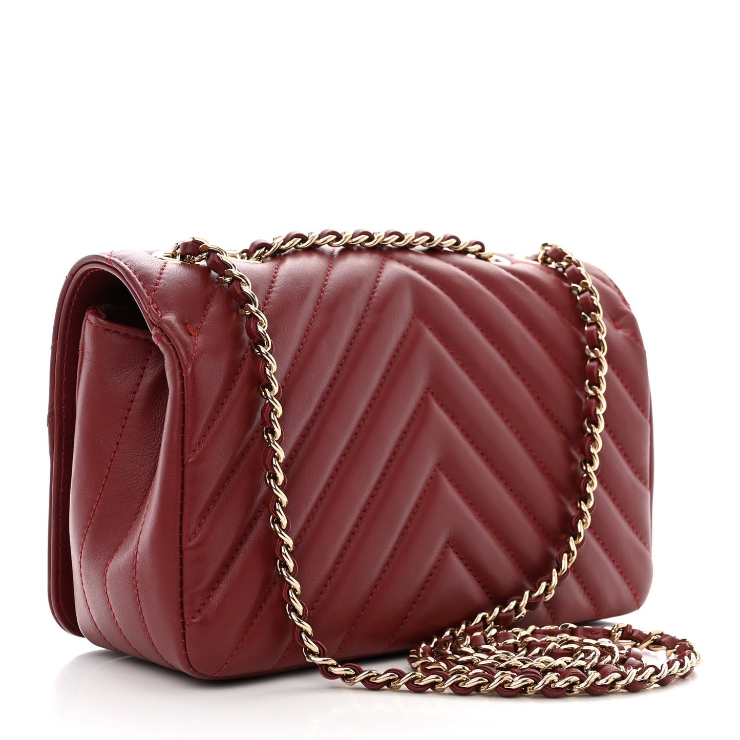Calfskin Chevron Quilted Mini Statement Flap Burgundy