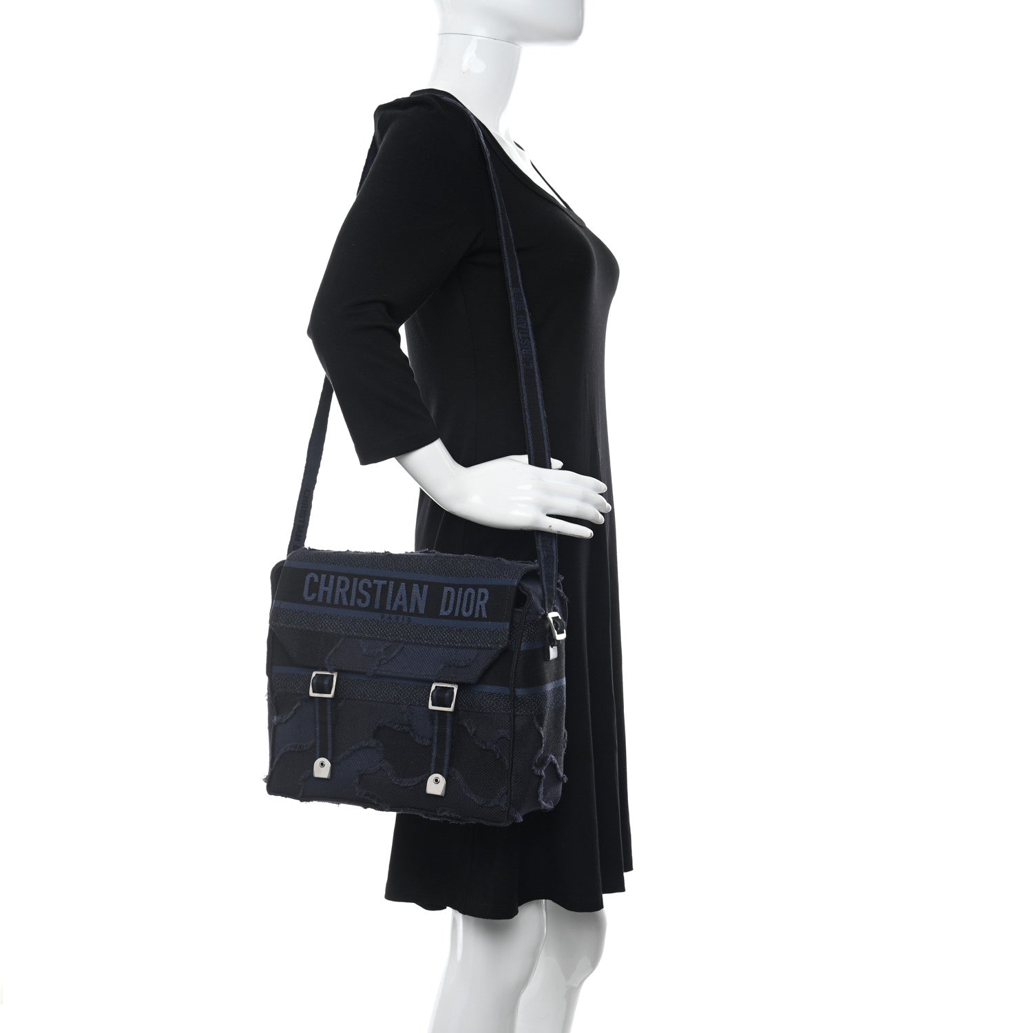 Christian Dior Canvas Embroidered Camouflage Diorcamp Messenger Navy 2 of 12