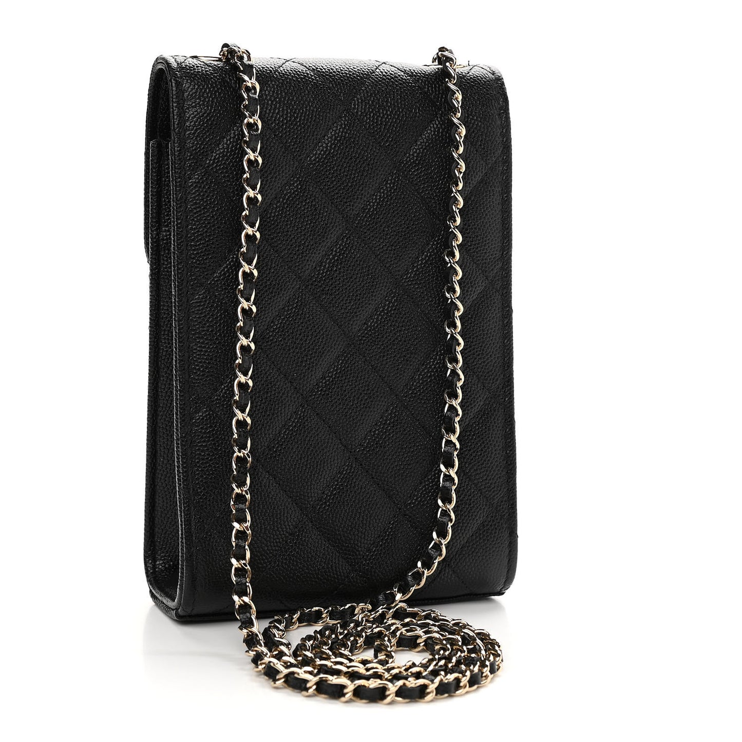 Caviar Quilted Golden Class Phone Holder Black