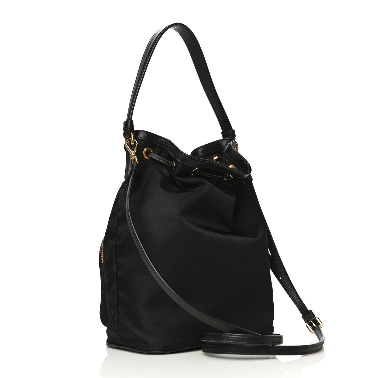 Saffiano Tessuto Nylon Mini Bucket Crossbody Bag Black