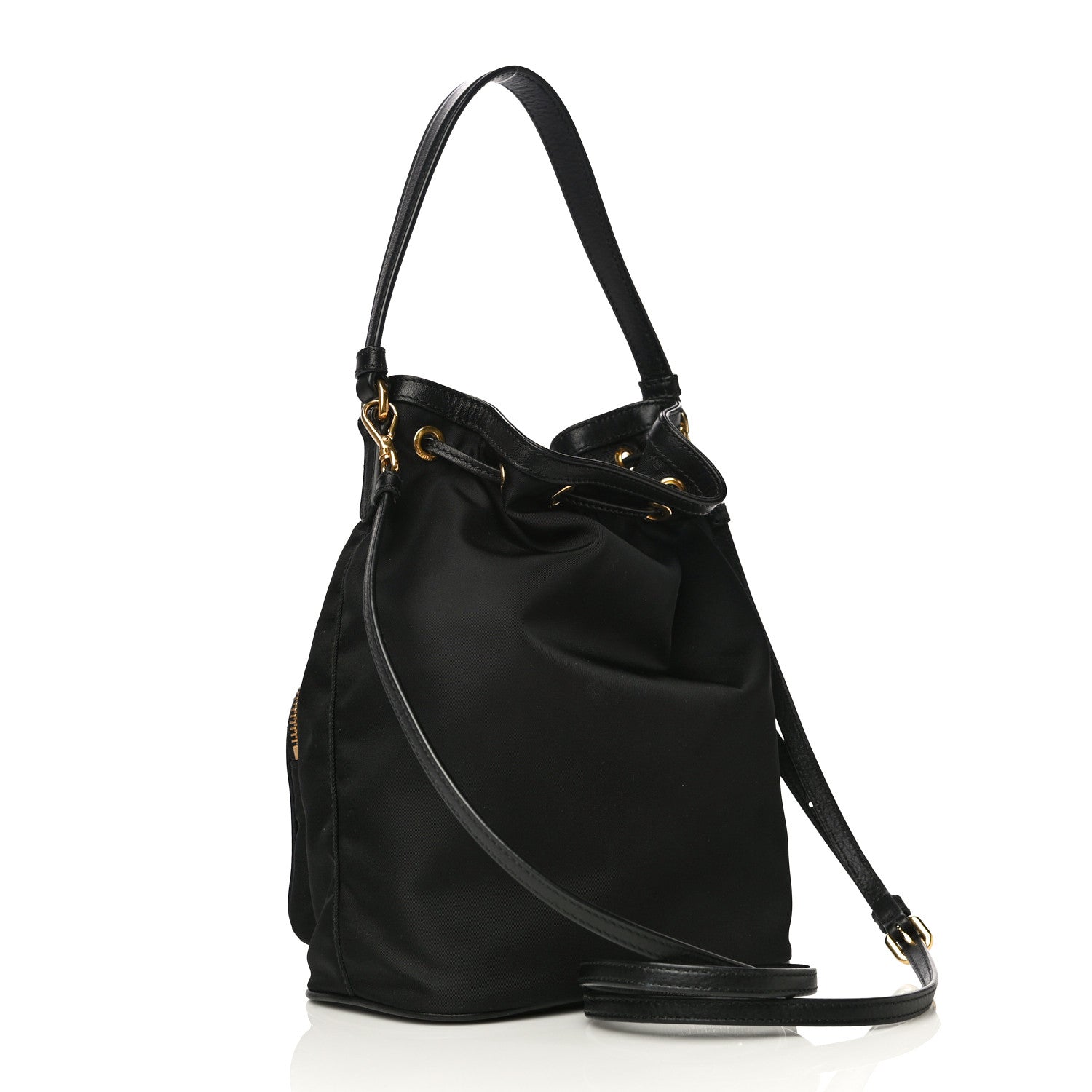 Prada Saffiano Tessuto Nylon Mini Bucket Crossbody Bag Black 3 of 13